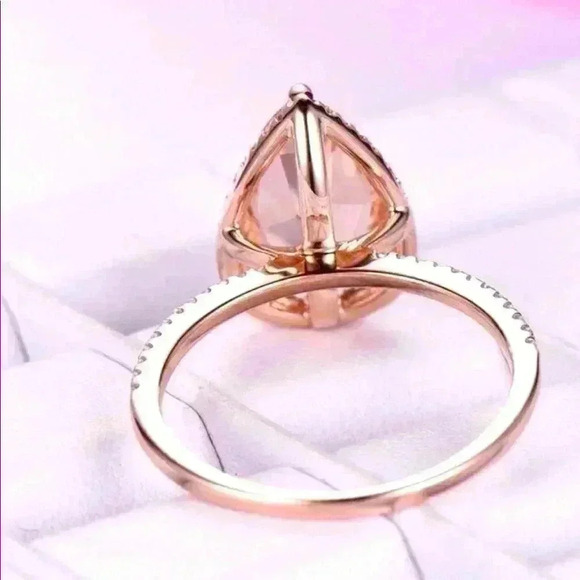 Bridgerton Era Look 14k Rose Gold Over Silver Diamond Morganite Ring - Picture 7 of 7
